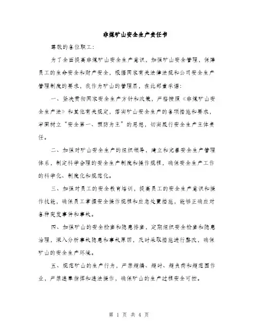 非煤矿山安全生产责任书（2篇）