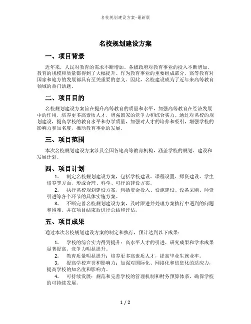 名校规划建设方案-最新版