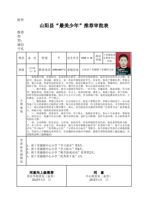 最美少年推荐表1