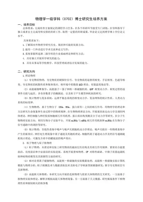 物理学一级学科0702博士研究生培养方案