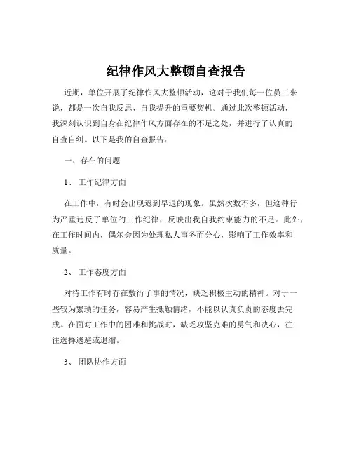 纪律作风大整顿自查报告