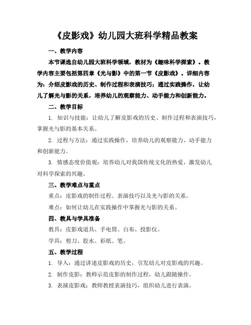 《皮影戏》幼儿园大班科学精品教案
