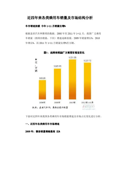 近四年来各类乘用车销量及市场结构分析