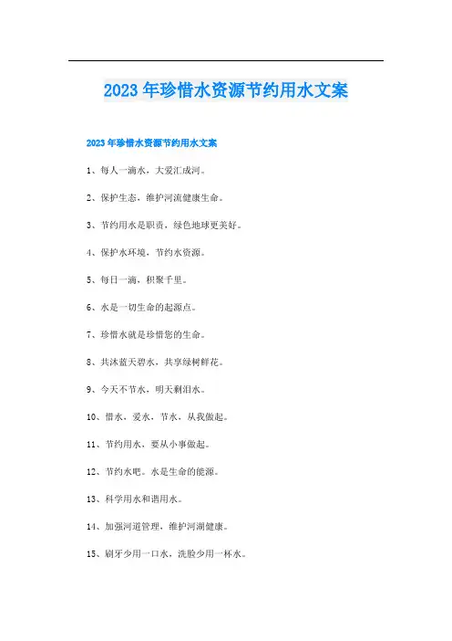 2023年珍惜水资源节约用水文案