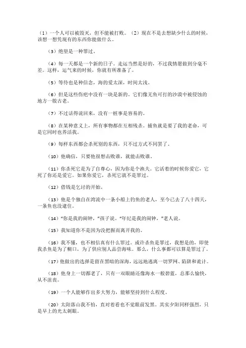 老人与海好句好段摘抄