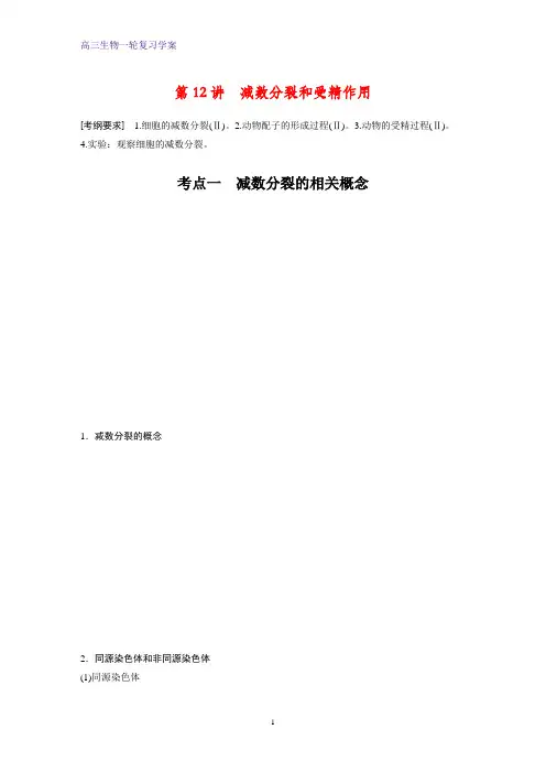 高三生物一轮复习精品学案:减数分裂和受精作用