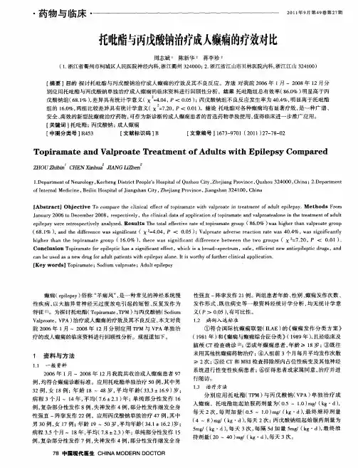 托吡酯与丙戊酸钠治疗成人癫痫的疗效对比