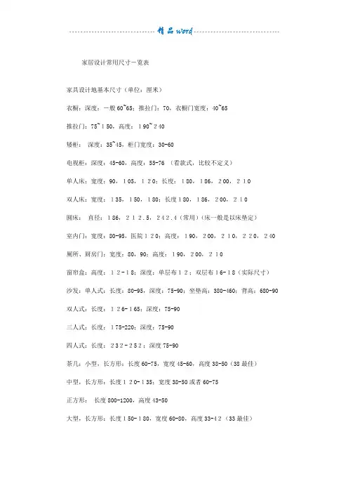 家具设计常用尺寸一览表