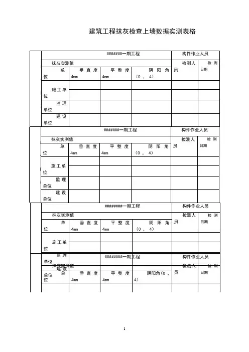 建筑工程抹灰检查实测上墙数据表格