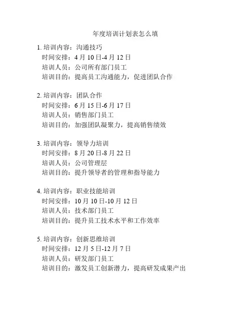 年度培训计划表怎么填