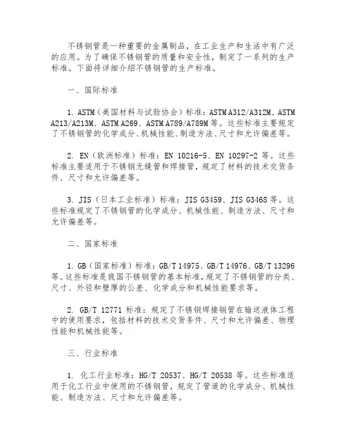 不锈钢管的生产标准