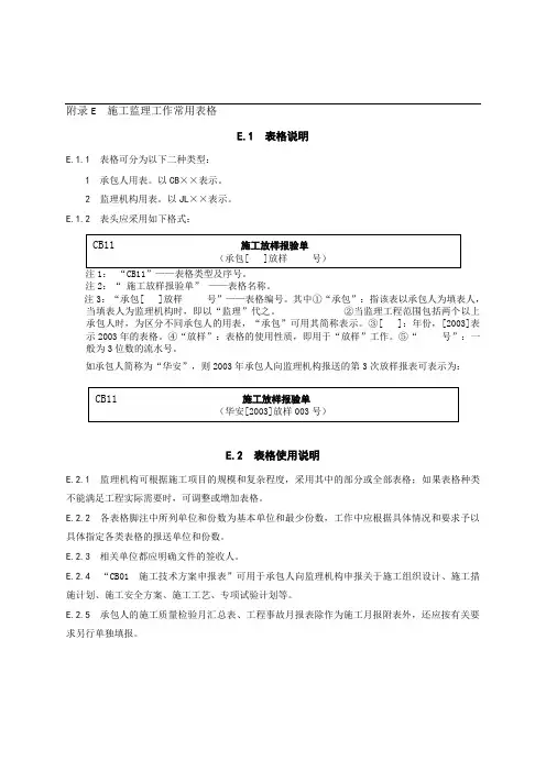 SL288-2014《水利工程施工监理规范》全套表格