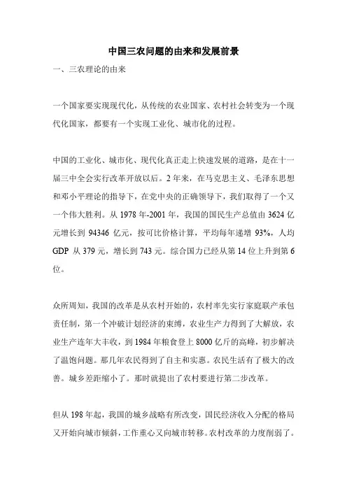 中国三农问题的由来和发展前景