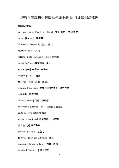 沪教牛津版初中英语九年级下册Unit 2知识点梳理