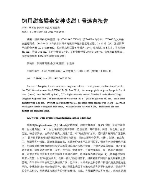 饲用甜高粱杂交种陇甜1号选育报告 