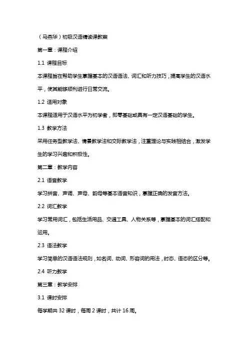 (马燕华)初级汉语精读课教案