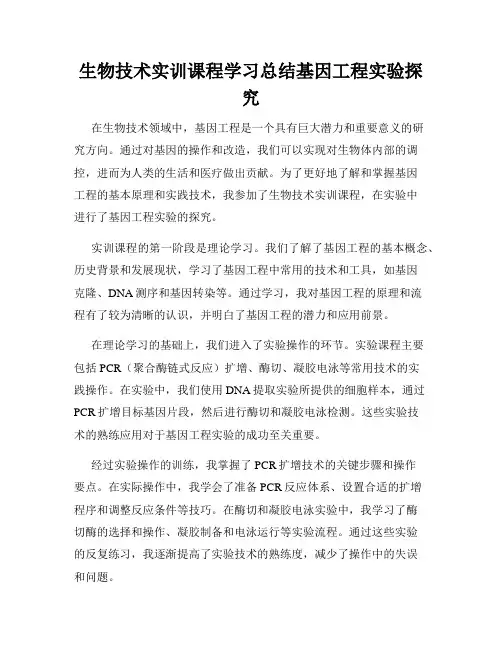 生物技术实训课程学习总结基因工程实验探究