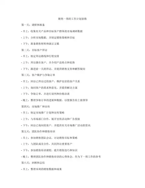 销售一周的工作计划表格