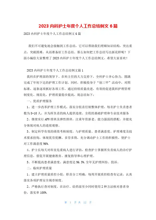 2023内科护士年度个人工作总结例文6篇