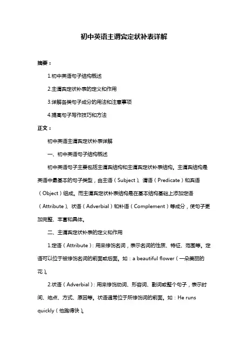 初中英语主谓宾定状补表详解