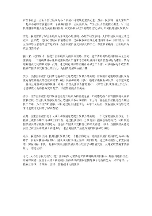 心理学视角下的团队合作：提升团队凝聚力