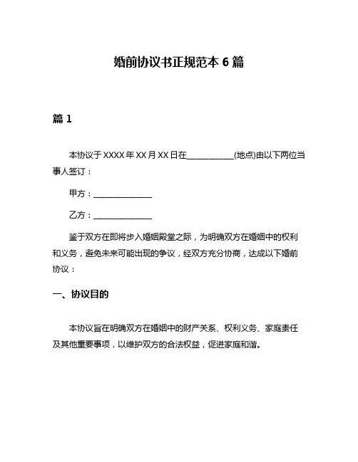 婚前协议书正规范本6篇