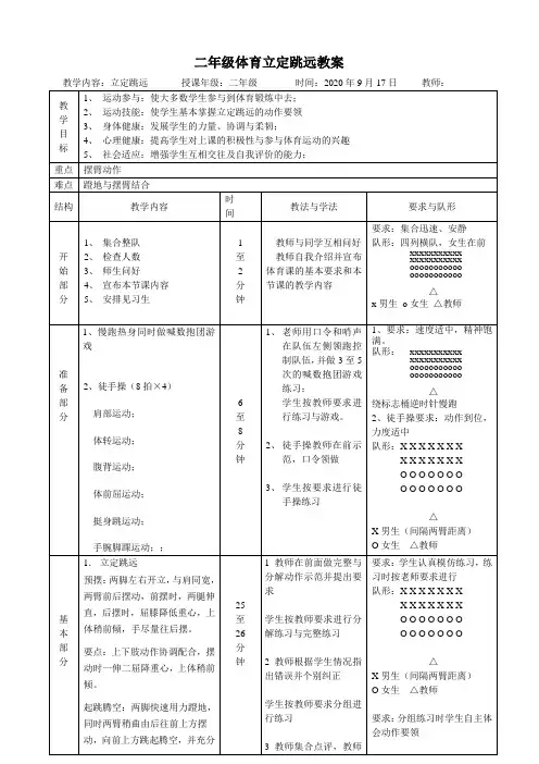 二年级体育立定跳远教案立定跳远教案