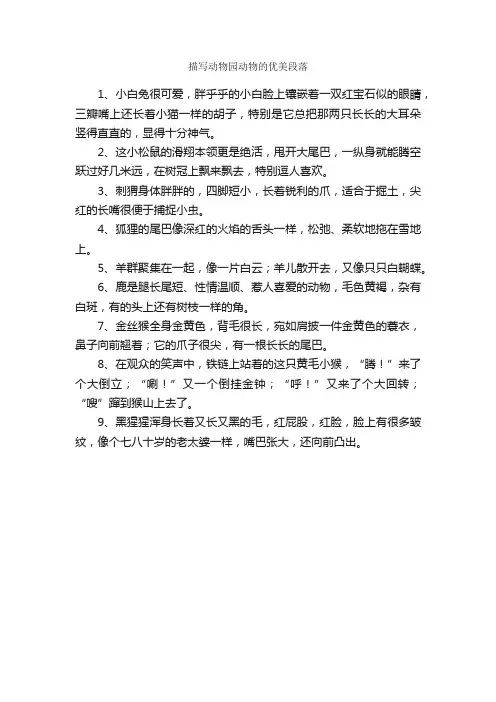描写动物园动物的优美段落_优美段落素材