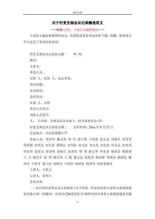 关于村党支部会议记录精选范文
