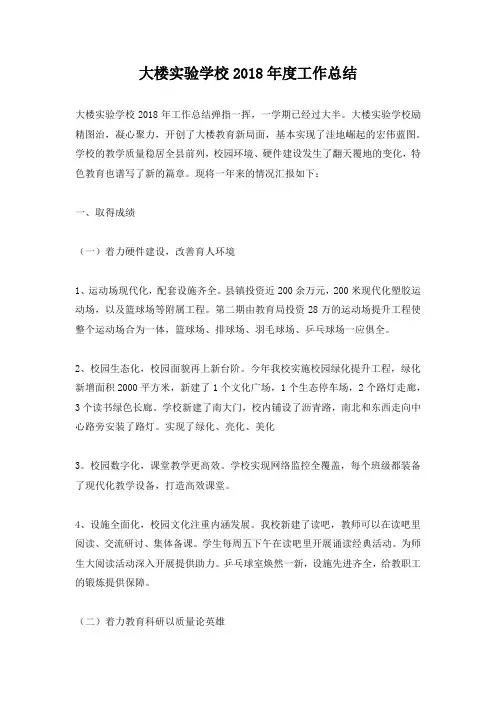 大楼实验学校2018年度工作总结