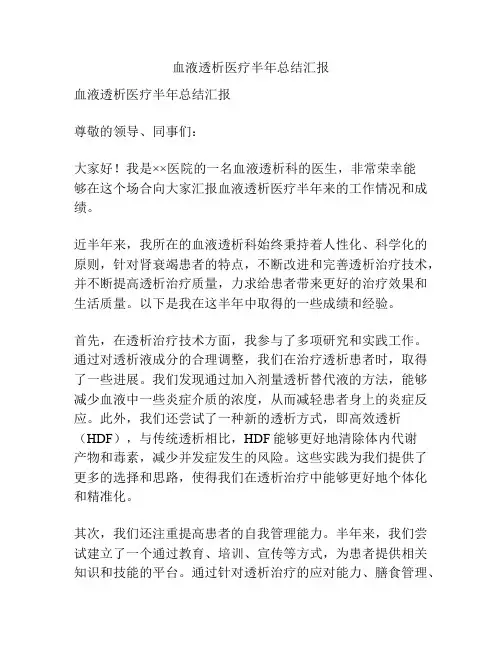血液透析医疗半年总结汇报