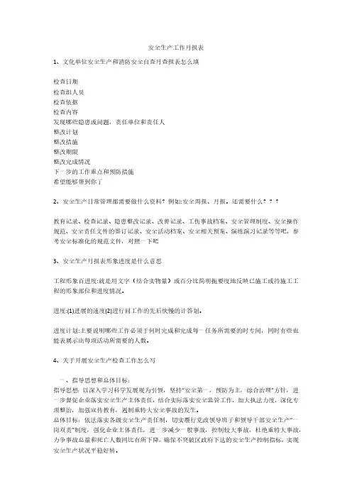 安全生产工作月报表安全生产