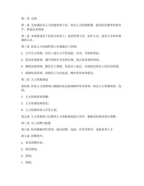 医院人力资源管理制度模板