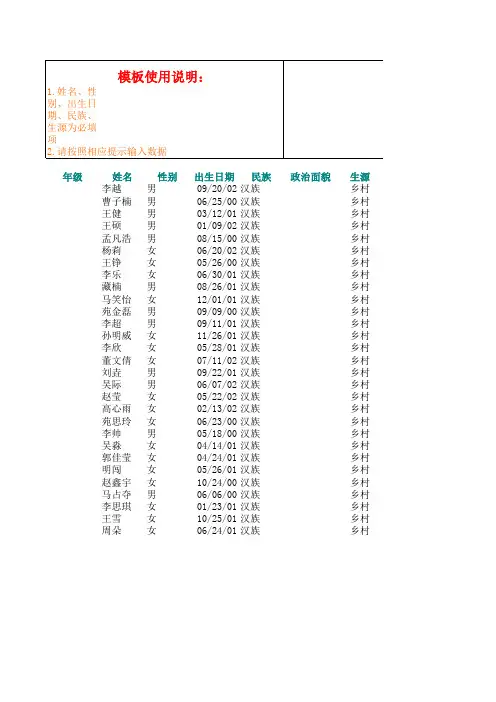 EXCEL信息导入模板1