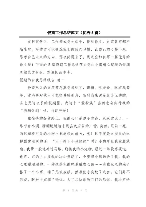 假期工作总结范文(优秀5篇)
