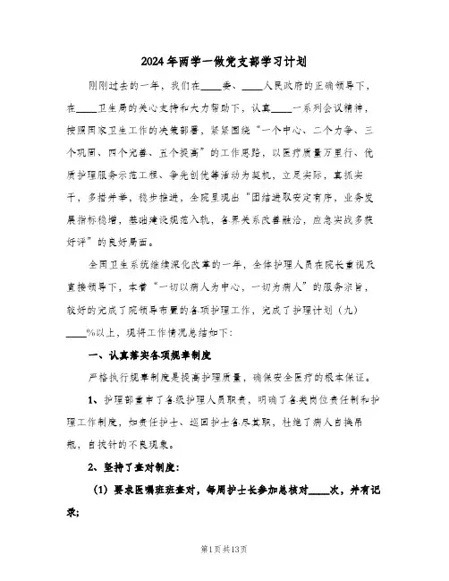 2024年两学一做党支部学习计划(三篇)