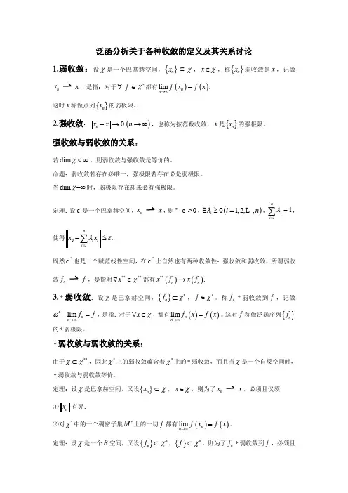 泛函分析关于各种收敛的定义及其关系讨论