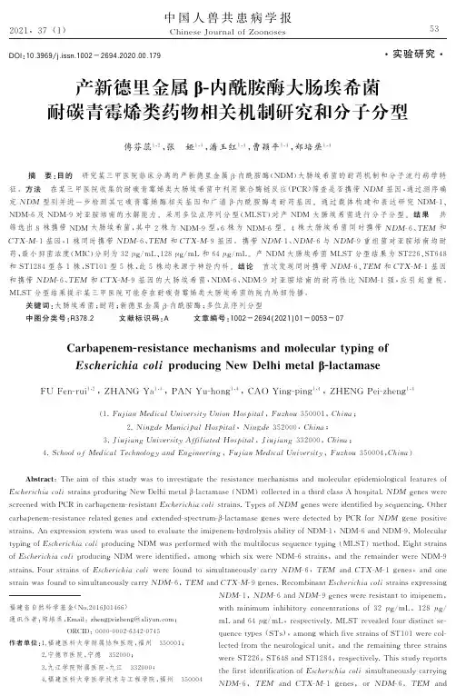 产新德里金属β-内酰胺酶大肠埃希菌耐碳青霉烯类药物相关机制研究和分子分型