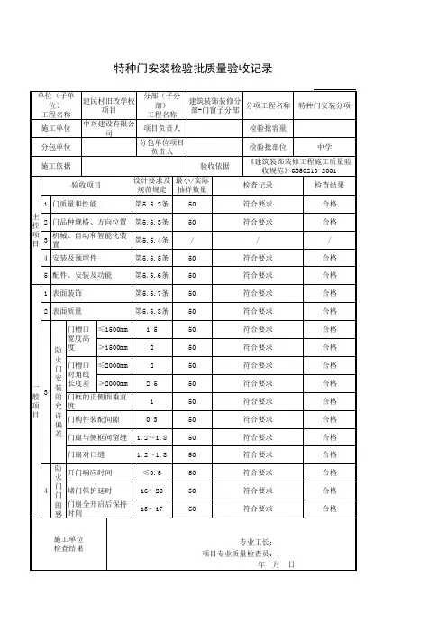 防火门检验批记录