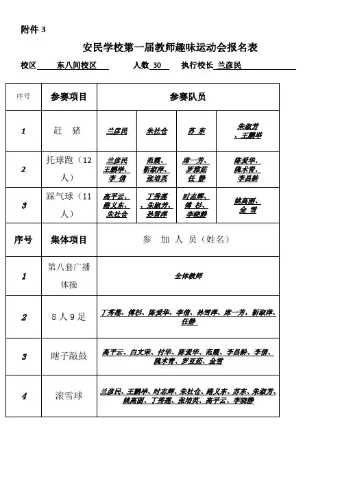东八间校区趣味运动会报名表
