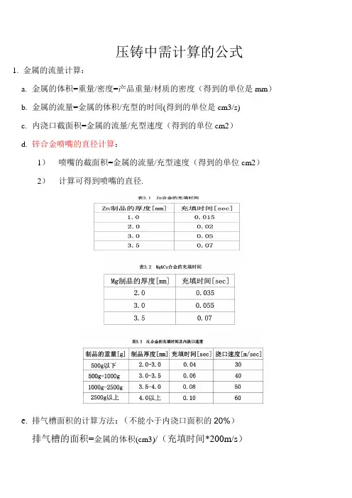 压铸设计计算公式