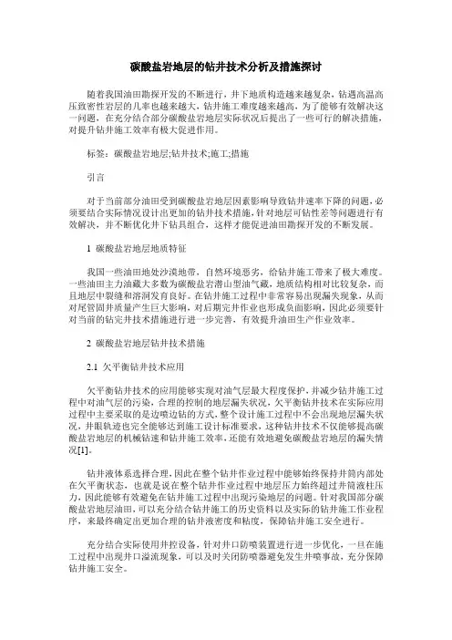 碳酸盐岩地层的钻井技术分析及措施探讨