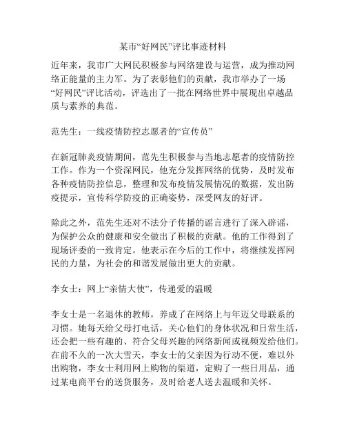 某市“好网民”评比事迹材料