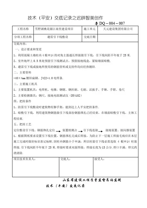 避雷引下线技术交底