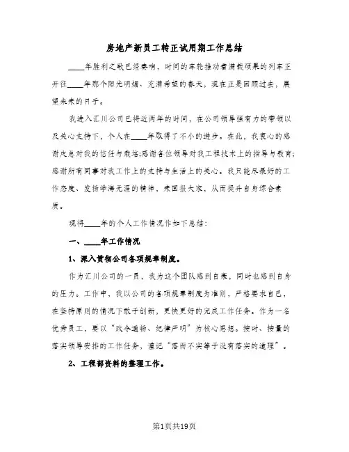 2024年房地产新员工转正试用期工作总结（6篇）
