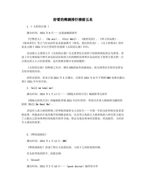 好看的韩剧排行榜前五名