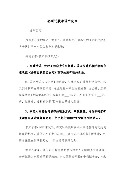 公司还款承诺书范本（三篇）
