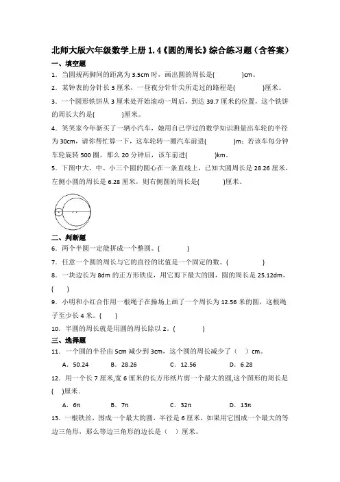 北师大版六年级数学上册《圆的周长》综合练习题(含答案)