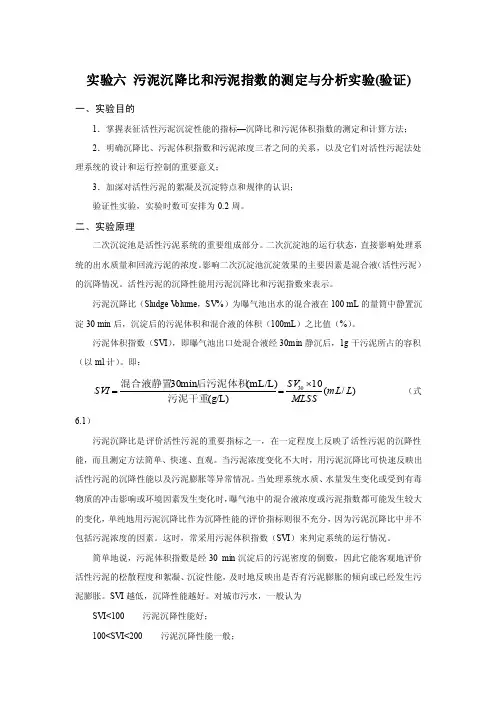 实验六污泥沉降比和污泥指数的测定与分析实验（验证）