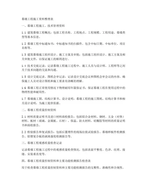 幕墙工程施工资料整理表